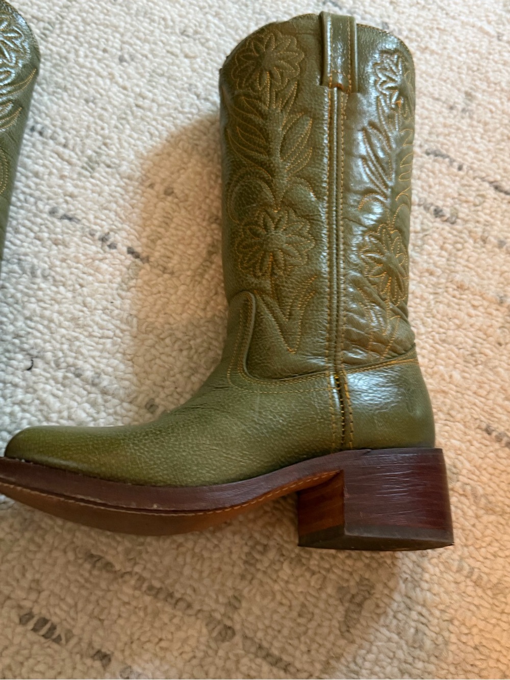 Frye Olive Green Embossed Leather Cowboy Boots size 6.5 GUC - Picture 6 of 12
